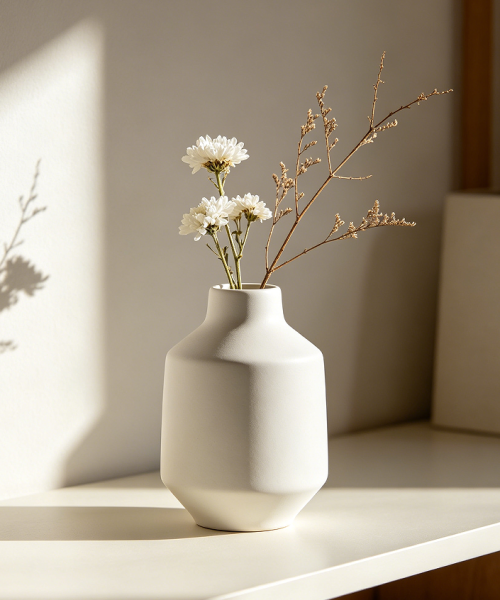 White Ceramic Minimalist Flower Vase Decor